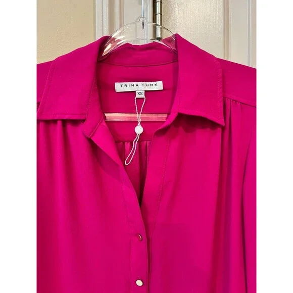 Trina Turk 188013 Womens Long Sleeve Hi-Low Shirt Dress Le Vin